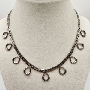 VINTAGE Signed Paris Silver Tone Looped Chain Necklace Fold-Over Clasp